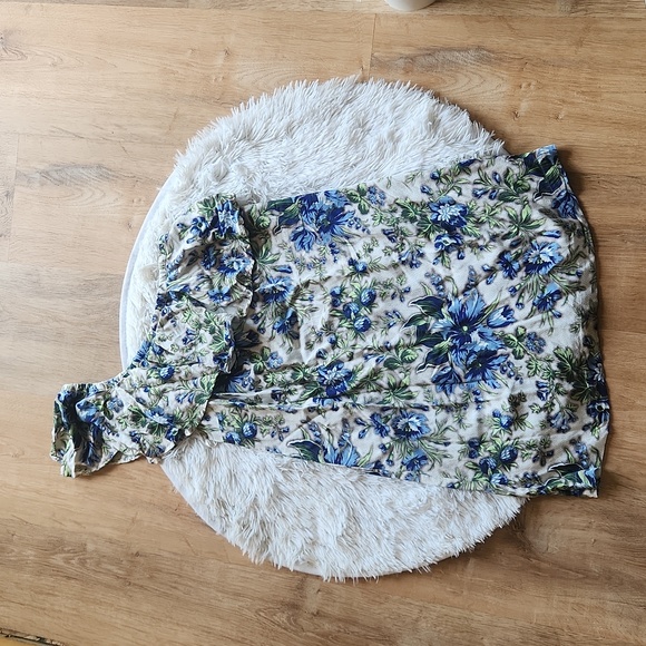 Warehouse Lily Print One Shoulder Ruffle Top Dress Size 10 Blue Floral Print - Picture 2 of 10